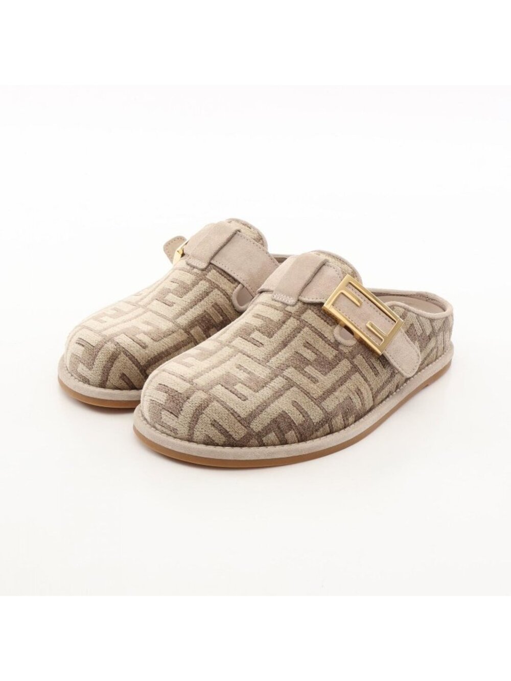Fendi Mules Feel FF Pattern Suede Sandals